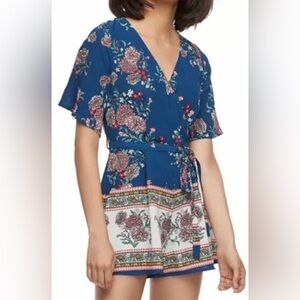 Three Hearts Blue Floral Romper